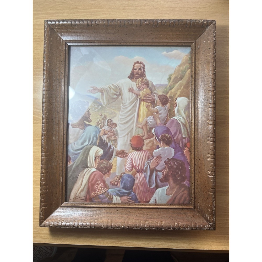 Warner Sallman - VINTAGE 1946 Framed Jesus the Children's Friend Lithograph Art‎